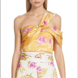AMUR Marty floral print one-shoulder bustier top